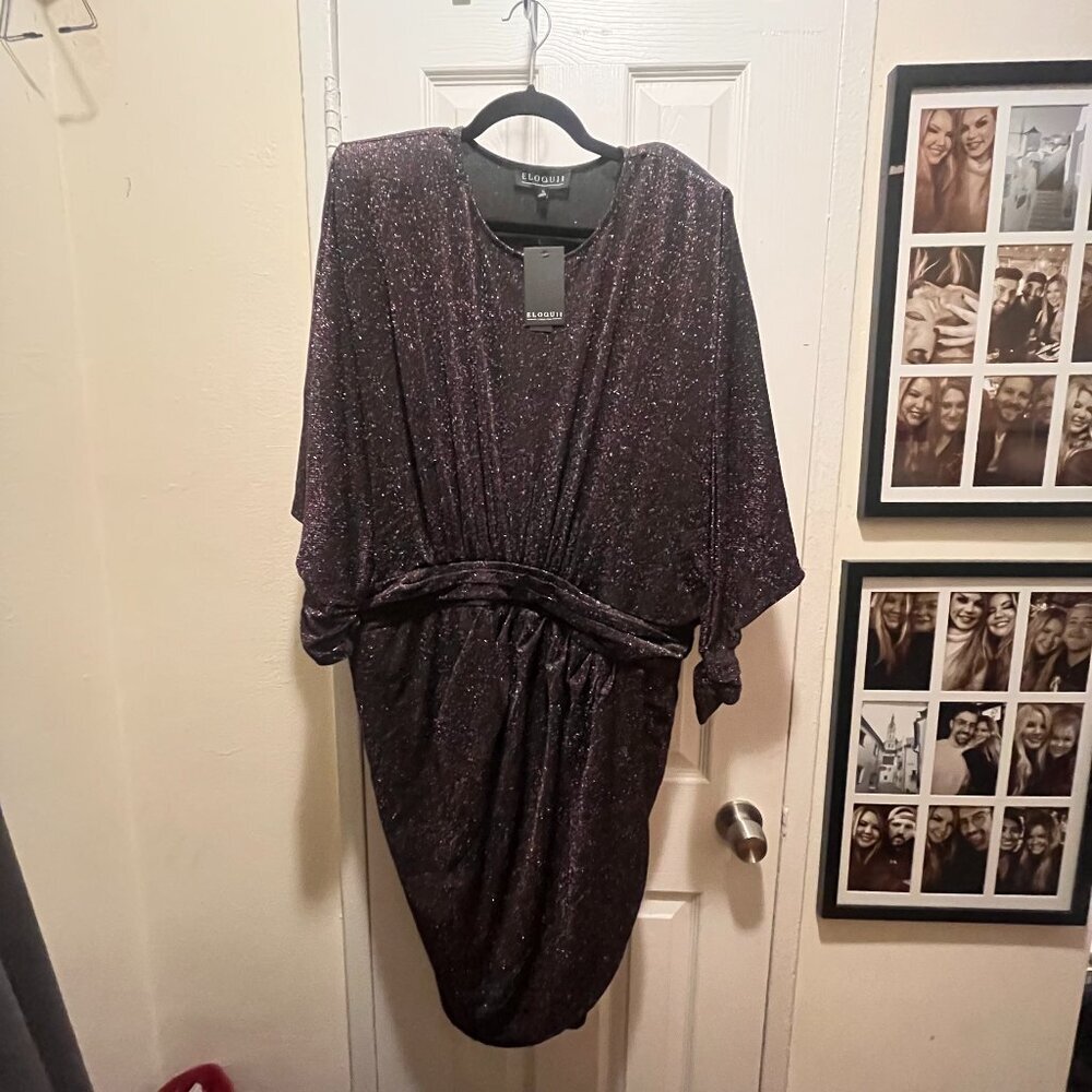 ELOQUII Mini-Dress Dolman Sleeves Metallic Sparkly Black size 18 NWT